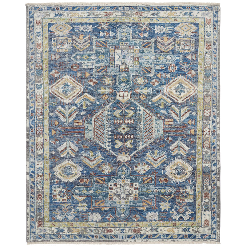 Omaque Wool Southwestern Area Rug, Blue, Rectangle 12' x 15'