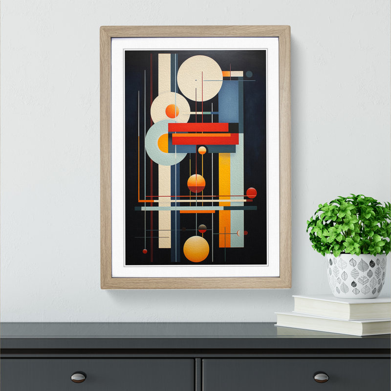 Bauhaus Art Deco Art - Framed Print, 34cm H x 25cm W x 2cm D, Oak Framed