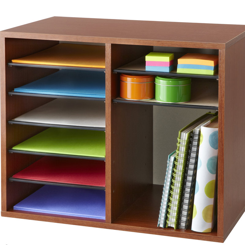 Cherry Laminate 12-Compartment Adjustable Literature Sorter
