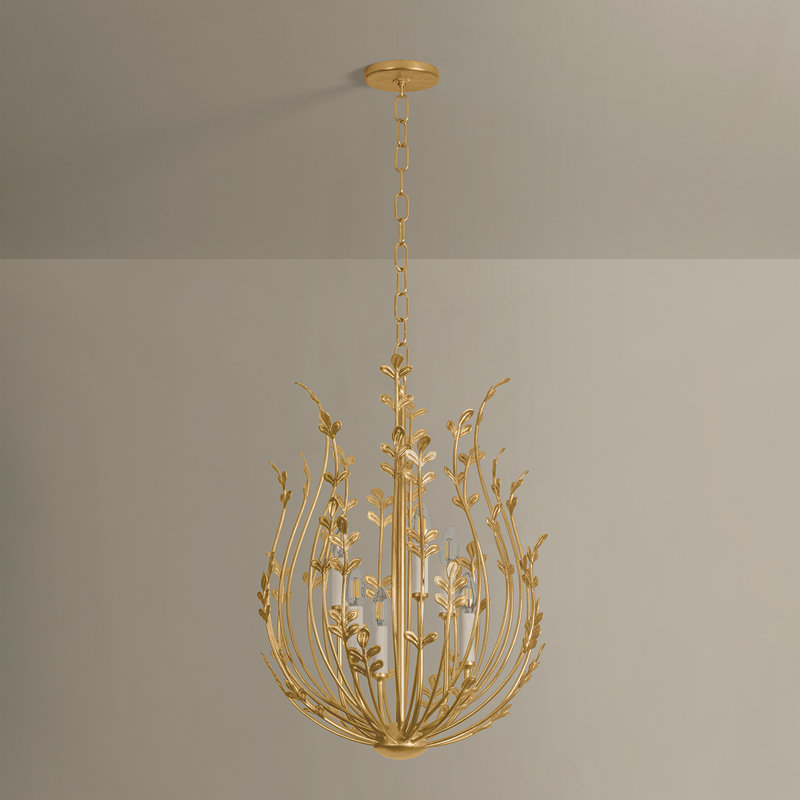 Lustre 3 lumières en feuille d'or rétro Troy Lighting Delmore 14,5 pouces de largeur, Six lumières