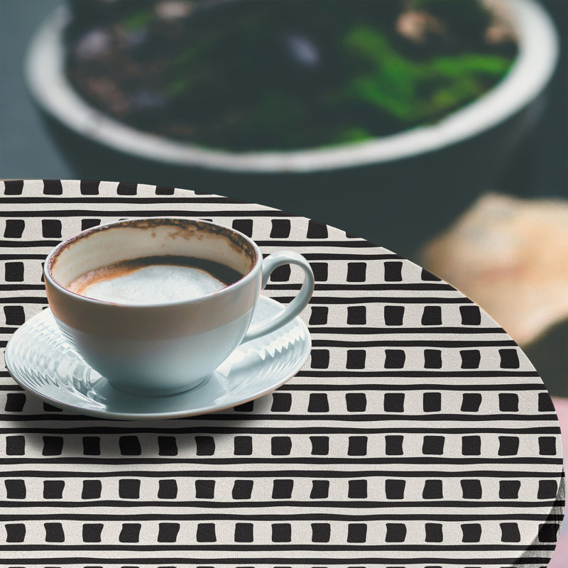 East Urban Home Tribal Fitted Round Tablecloth Charcoal Grey Eggshell, 51.97" Round