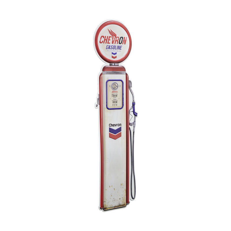  Chevron Oil Vintage Gas Pump Metal Sign - Retro Garage Decor