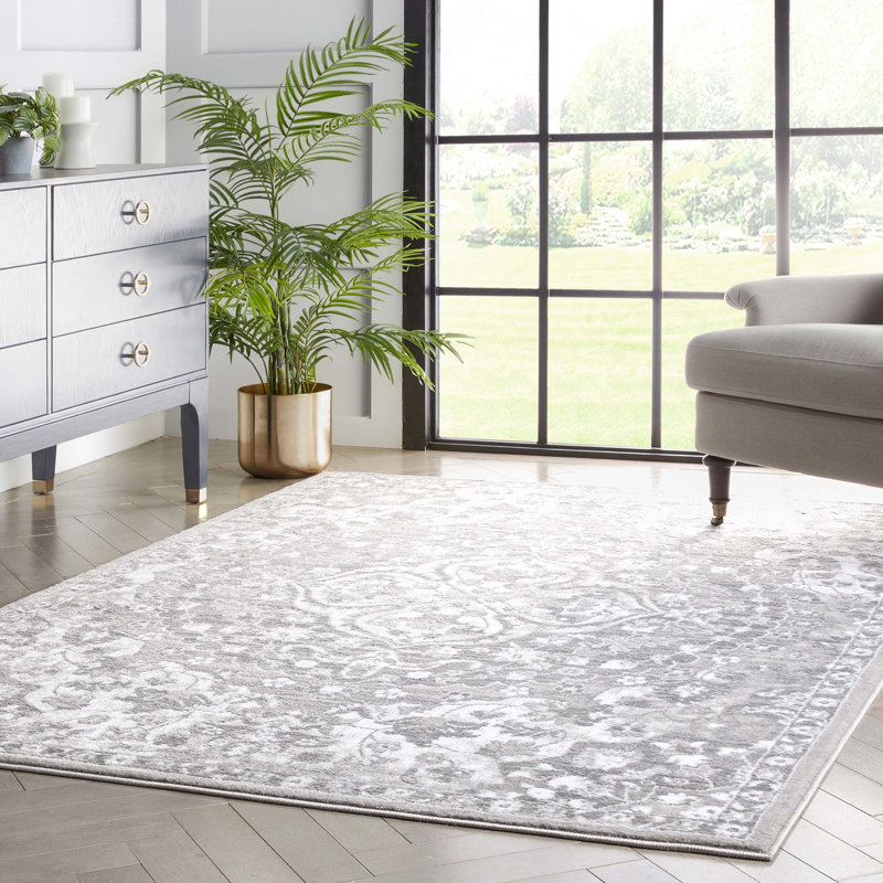 Tapis gris à motif de médaillon oriental transitionnel Granada, Rectangle 3 pi 11 po x 5 pi 3 po