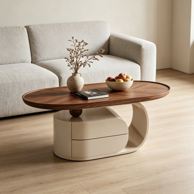 Wooden Oval Modern Storage Coffee Table
