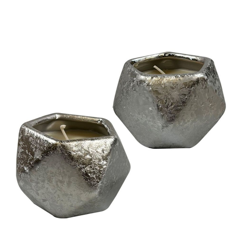 Deux pots à bougie parfumés floraux hexagonaux argentés, 6 oz