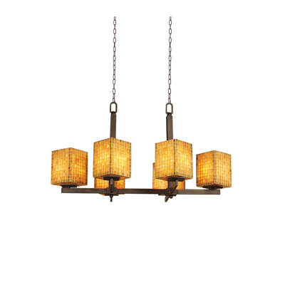 6-Light Bronze Chandelier With Amber Glass Shades