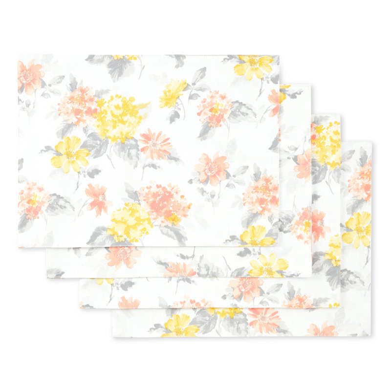 Amber Floral Cotton-Rich Fabric Rectangular Placemats Set of 4