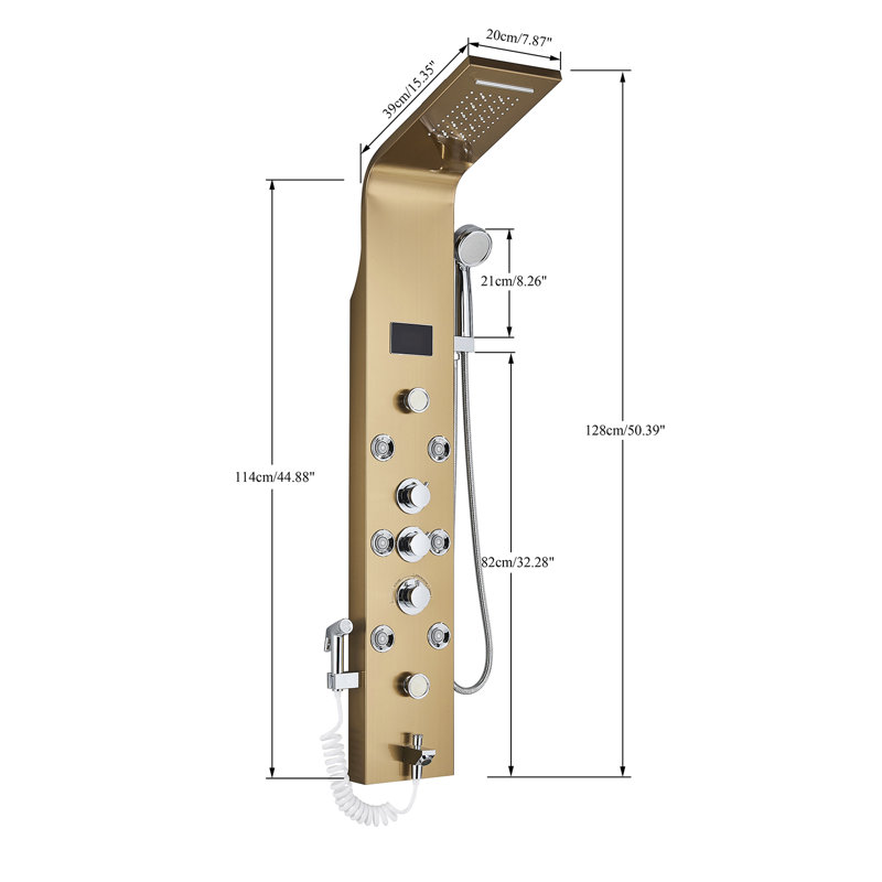 Shower Panel Tower System,7-Function Shower Wall Panel, LED Rain Waterfall Shower Column Head,Shower Tower Panel With full Body Shower System Tub Shower With Bidet
