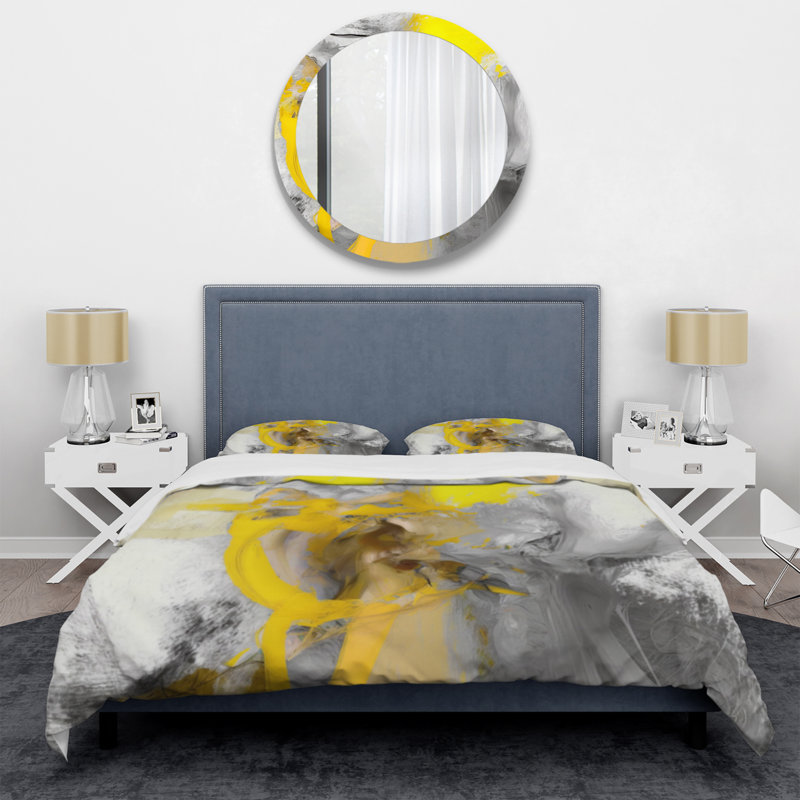 Ensemble de housse de couette jaune moutarde et gris vif en microfibre / polyester, Twin Duvet Cover + 2 Standard Shams