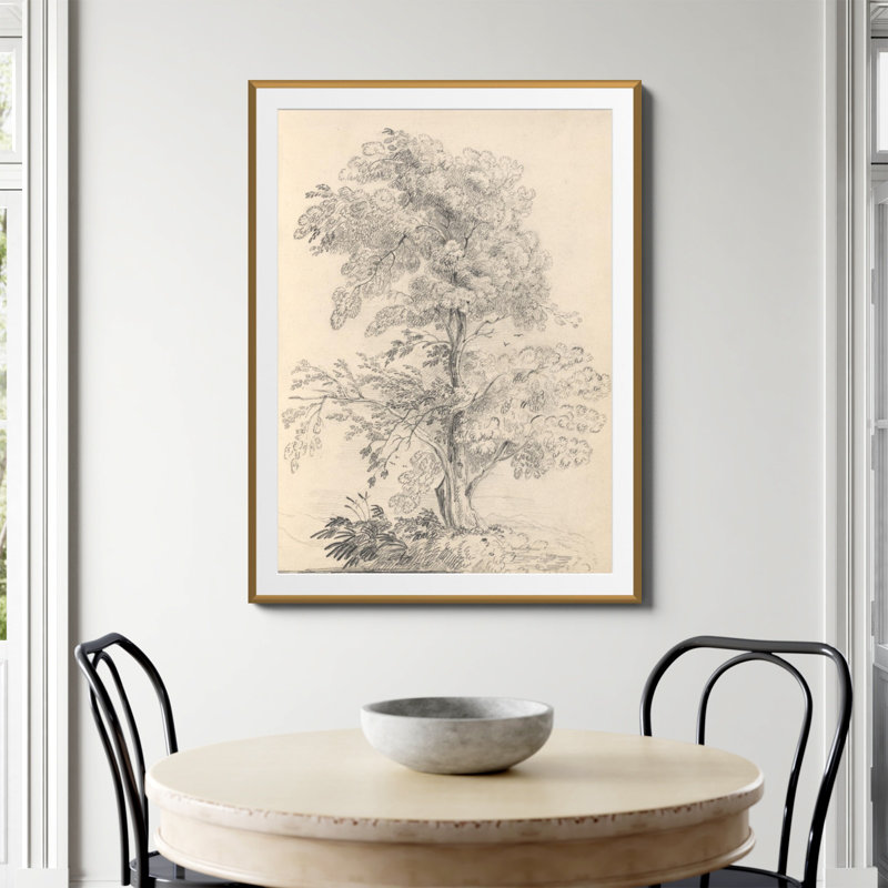 «Tree Sketch» par Wild Apple, H 48 po x l 36 po, Oui, Papier avec cadre unique doré