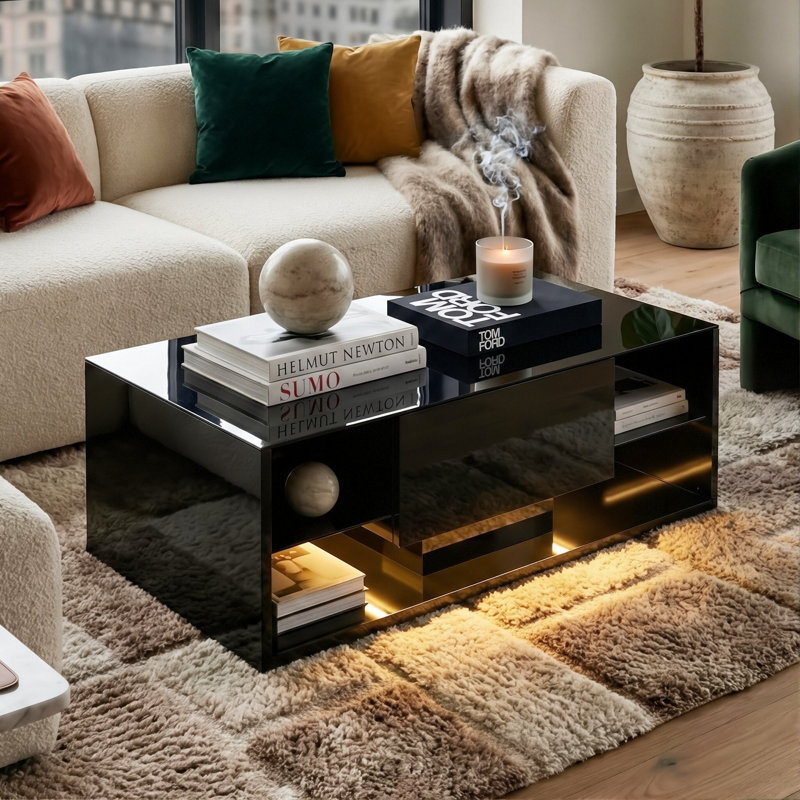 Solid Coffee Table with Storage, Black