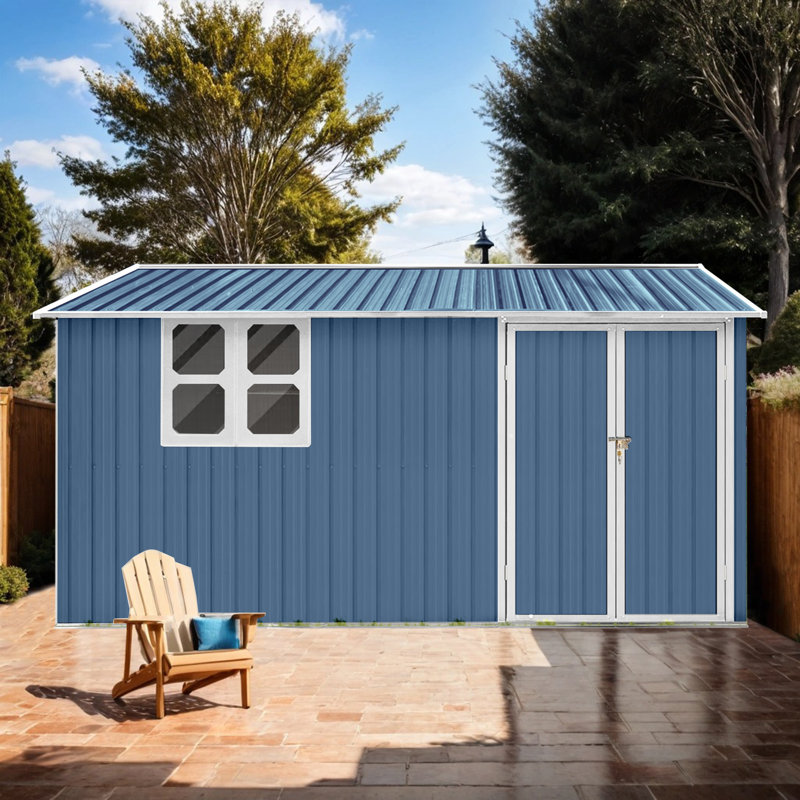 Abri de jardin 10 pi x 12 pi avec fenêtre bleue - Remise de rangement extérieure en métal