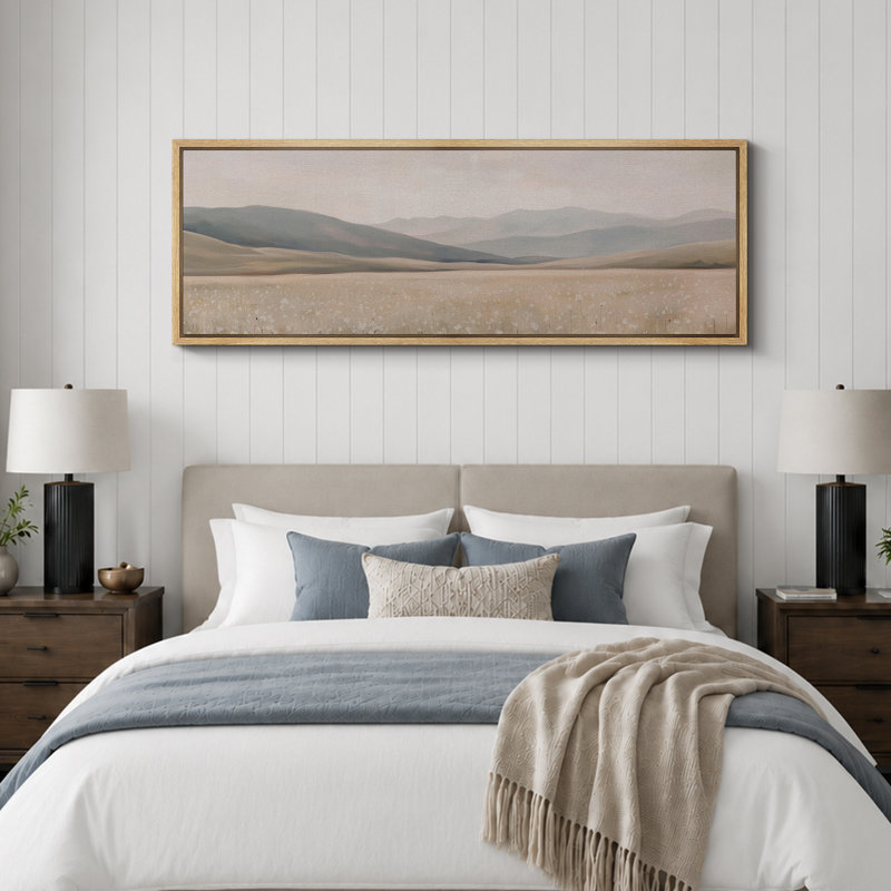«Green Tan Mountain Landscape», art mural neutre, impression numérique sur toile giclée sur toile, H 20 po x l 60 po, Naturel
