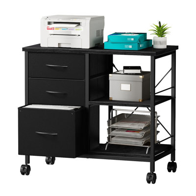Mobile File Cabinet with 3 Fabric Drawers, 29.5’’ W Rolling Printer Stand with Open Storage Shelf, Lateral Filing Cabinet by 17 Stories