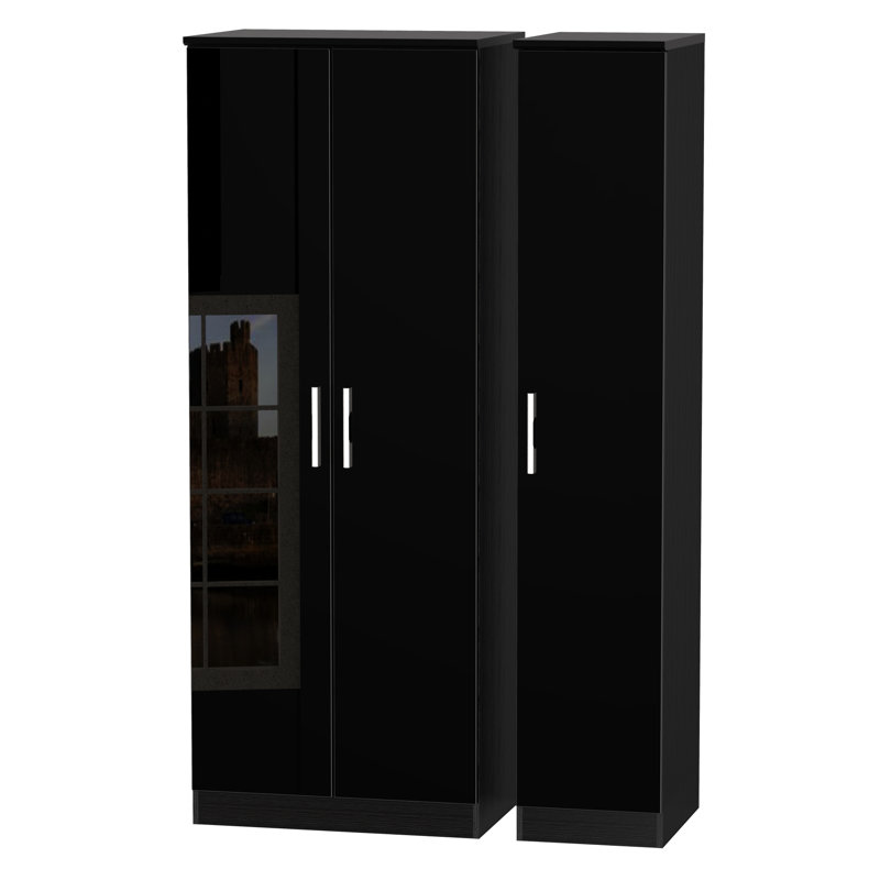 Yvette 3 Door Manufactured Wood Wardrobe, Black, H197 x D111 x D53cm