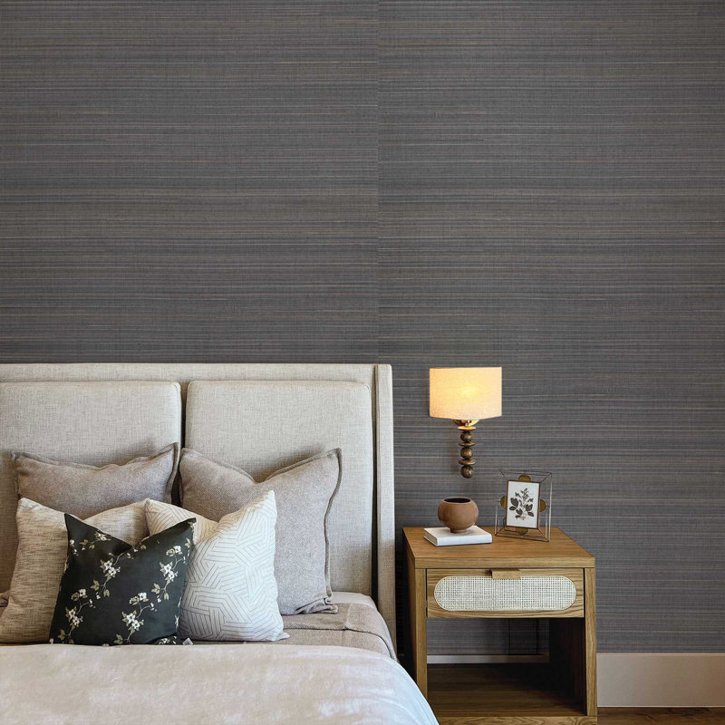 Fine Weave Abaca Authentic Grasscloth Wallpaper, Black/Blue