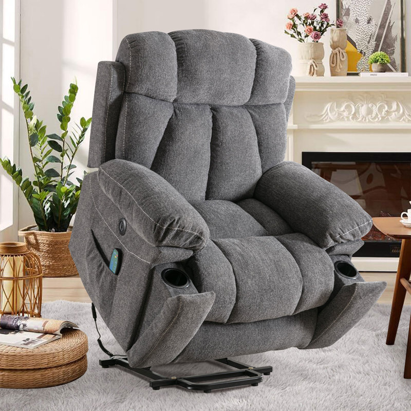 41.3" W Chenille Comfortable Power Lift Reclining Heated Massage Chair with USB and Cup Holders, Dark Gray Chenille