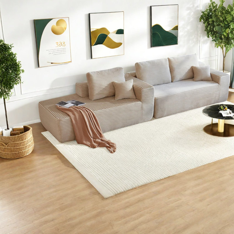 Spacious Beige Sofas, Plush Fabric With Modern Design For Home
