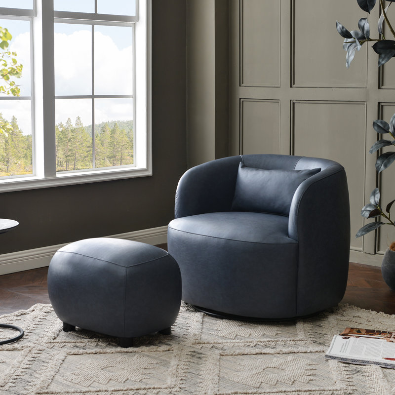 Fauteuil pivotant rembourré en similicuir avec repose-pieds, Marine
