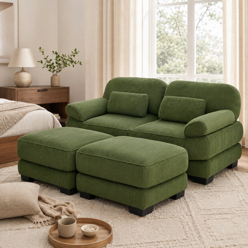 Canapé modulaire réversible en velours côtelé avec repose-pieds et dossier réglable de 76,4 po Lunvella, Green