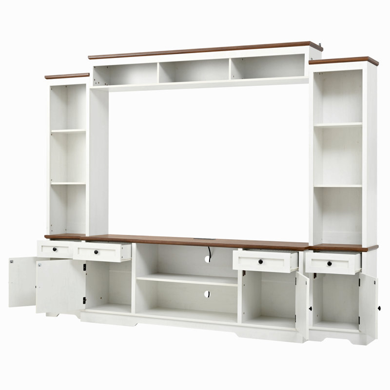 Meuble audio-vidéo l 98,8 po avec bibliothèque pour téléviseur de 80 po ou moins, meuble télé moderne avec armoires
