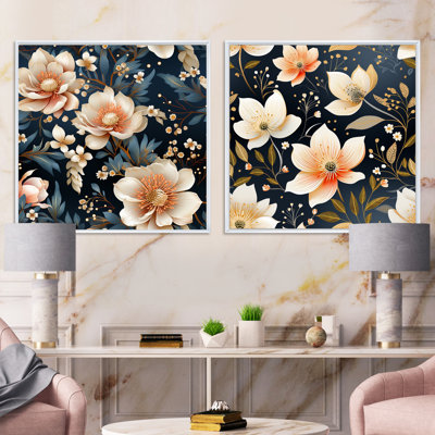 Vintage Flair - pêche et bleu sarcelle - éclat floral carré - ensemble de 2 collages floraux carrés