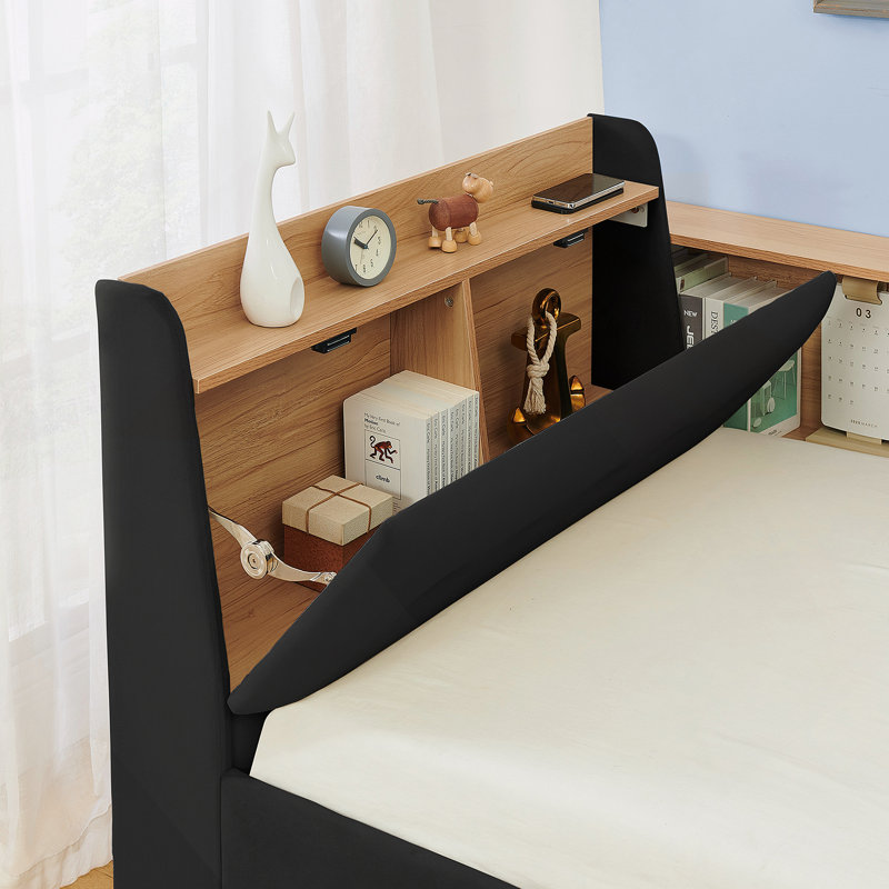 Day Bed With Storage Headboard And Wireless Charging, Daybed With Two Storage Drawers, LED Light, Black