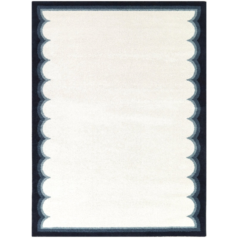 Tapis à bordure moderne bleu marine Hildegard, Rectangle 5 pi 3 po x 7 pi