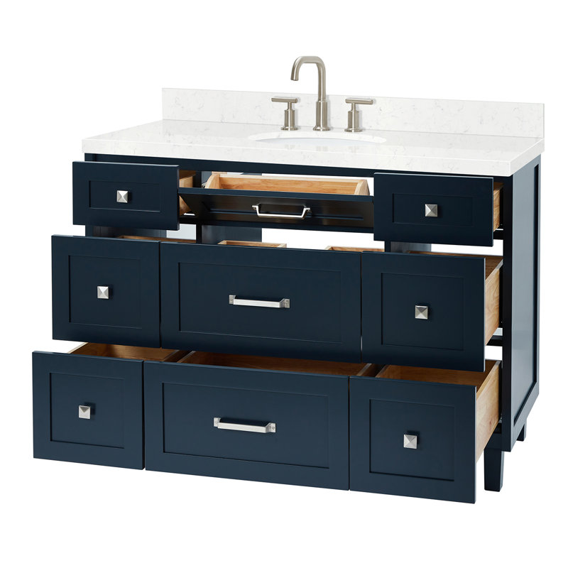 ARIEL Monroe 48 Single Sink Bathroom Vanity with Carrara Quartz Top, Midnight Blue