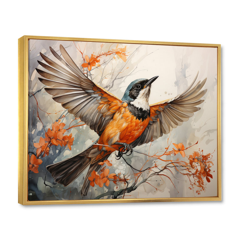 Bird Avian Grace, reproduction d'art sur toile, H 24 po x l 32 po x P 1 po, Cadre flottant doré