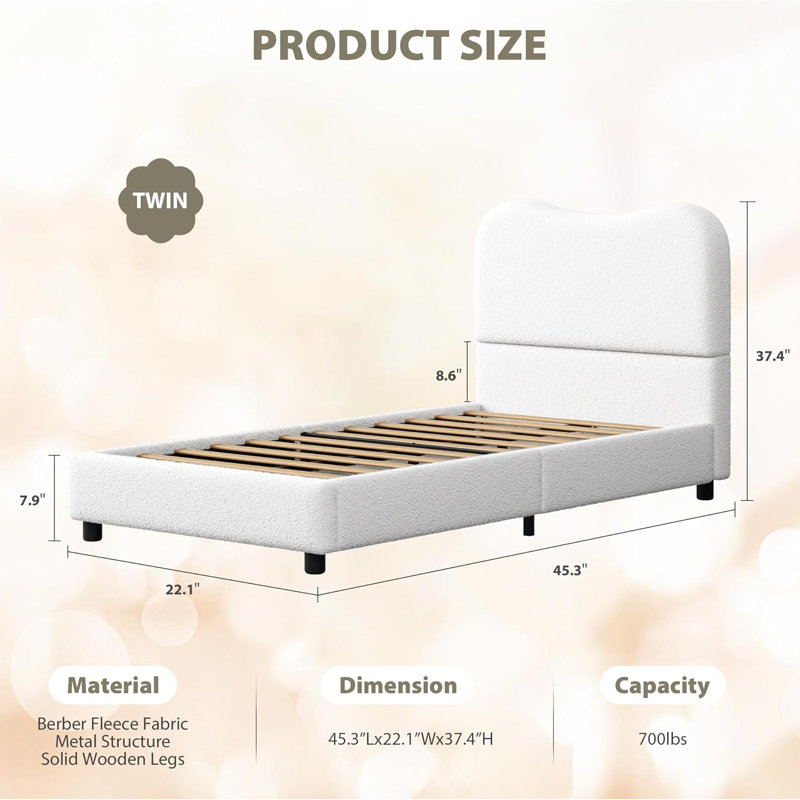Twin/Full/Queen Size Bed Frame for Kids w/ Velvet Upholstered Headboard, Cute Low Profile Platform Bed for Girls and Boys