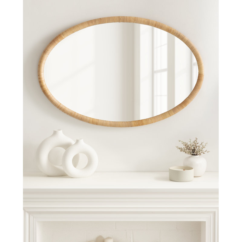 Miroir mural ovale en rotin