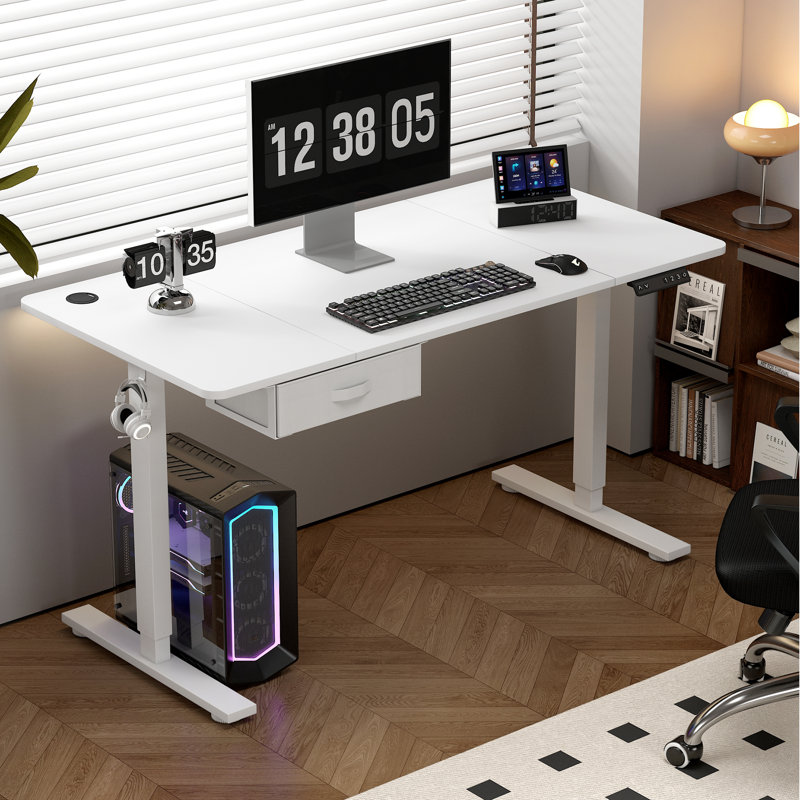 Alstead Adjustable Standing Desk, 120cm W x 60cm D, White, White