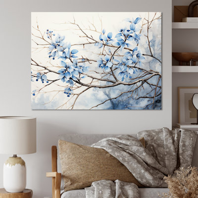 Art sur toile, feuilles bleues et grises