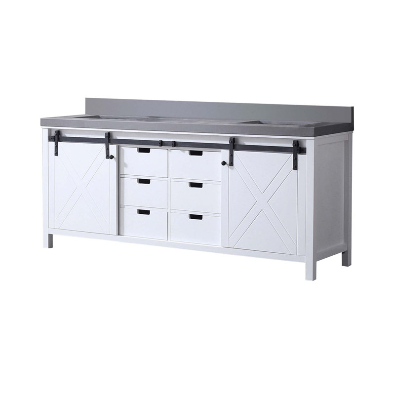 Meuble-lavabo double blanc 80 po X P 22 po D, avec comptoir en quartz gris