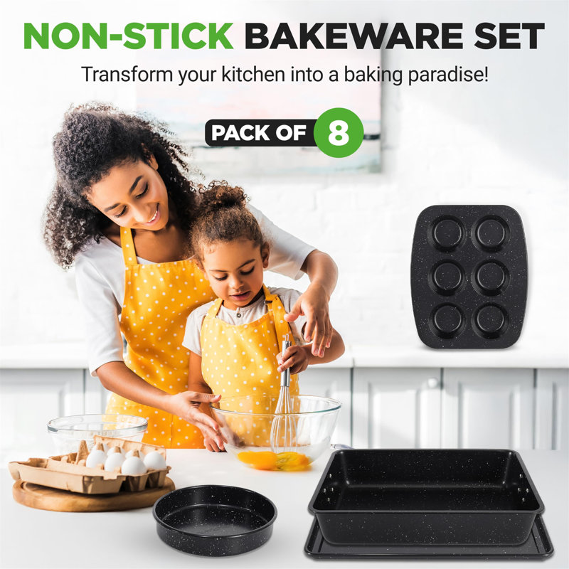 E Cairns 8 Piece Non-Stick Stainless Steel Bakeware Set, Black