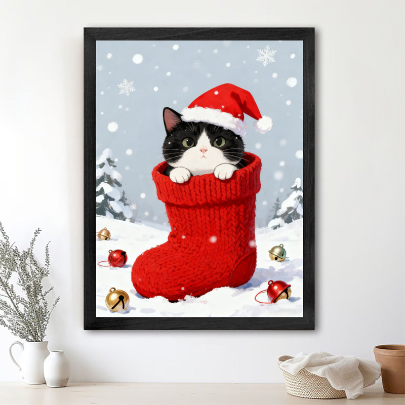 Reproduction d'art de chat rétro noir encadré noir, H 37 po x l 25 po