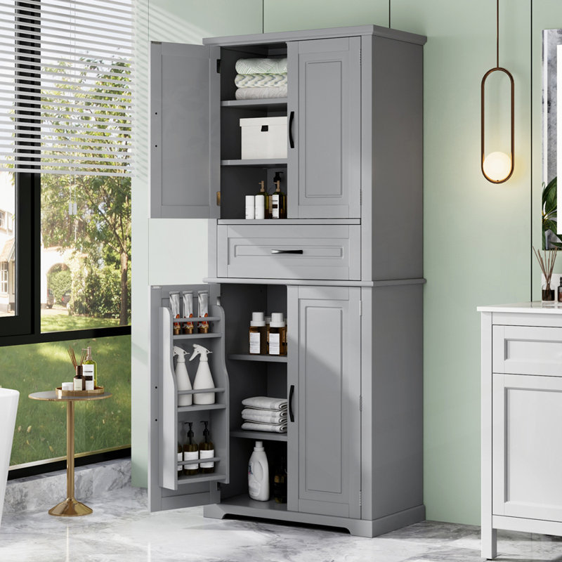 Armoire de rangement polyvalente pour salle de bain avec caractéristiques avancées, Gris