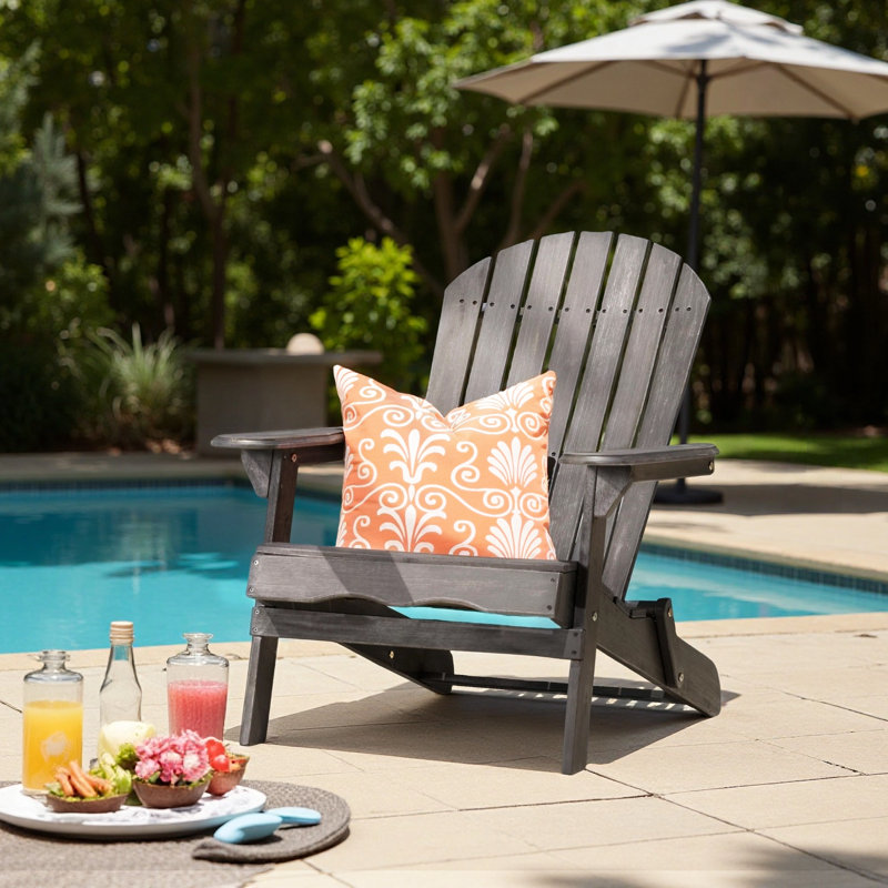 Chaise Adirondack pliante en bois massif Woking, Gris foncé
