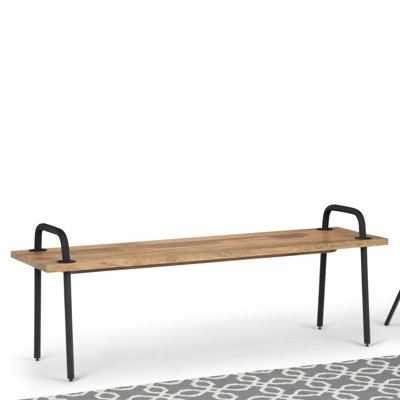 Banc de hall d'entrée en bois de manguier massif de 56 po avec pieds en métal Berkeley