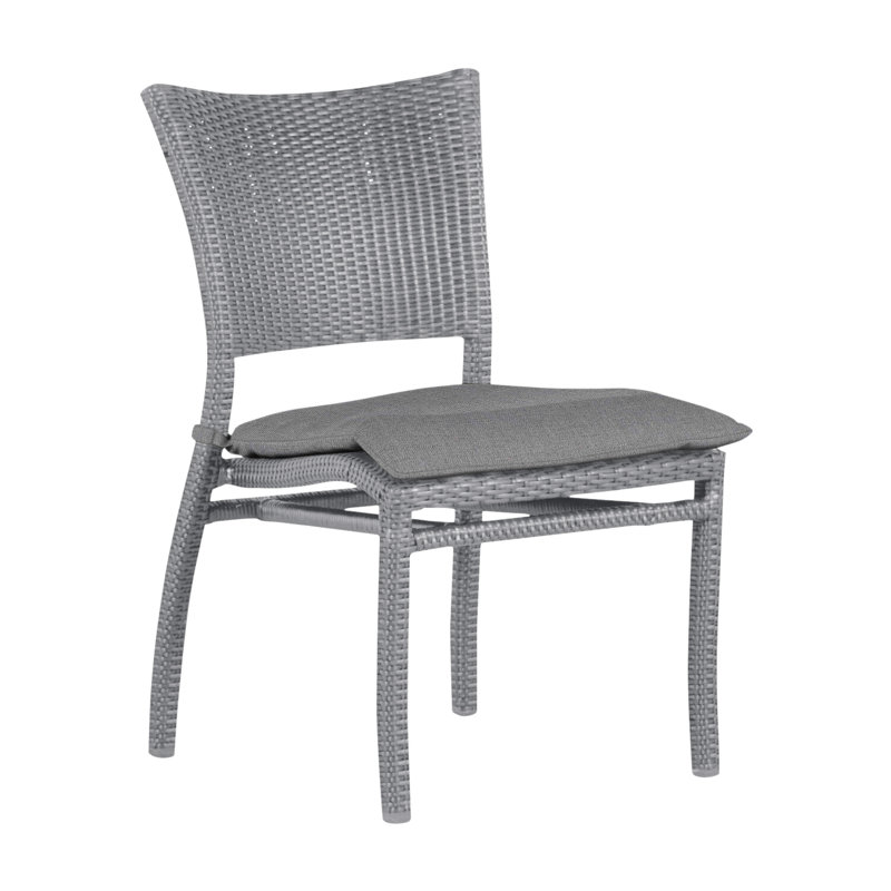 Skye Stacking Patio Dining Side Chair with Cushions, Oyster, No Welt, Verona Mist