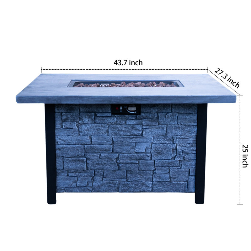 Outdoor Propane Gas Fire Pit 44"X25" Table, 50,000 , Fiberglass & Iron, Ravishing Look, Heat , Black Brown Patio Table 44"X25", Elegant Craftsmanship, High Temp Resistance,