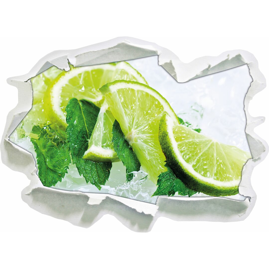 Wandaufkleber Lime Slices and Mint in Ice