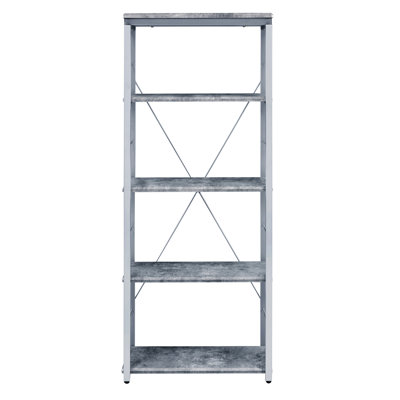 Contemporary 4-Shelf Grey And Silver Bookcase - Metal & Wood Construction Spacious Storage Grey+Silver Modern Look For Living Space Functional