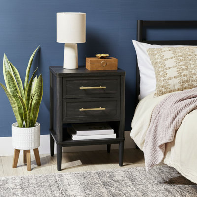 Charcoal Grey Finish Double Drawer Bedside Table
