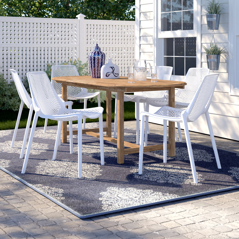 Anautica 6 - Person Teak Patio Dining Set with Oval Table, White
