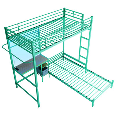 Twin Over Bunk Bed With Desk, Storage And Features, Space For Guest Rooms Metal Loft Drawers Guardrail, ,