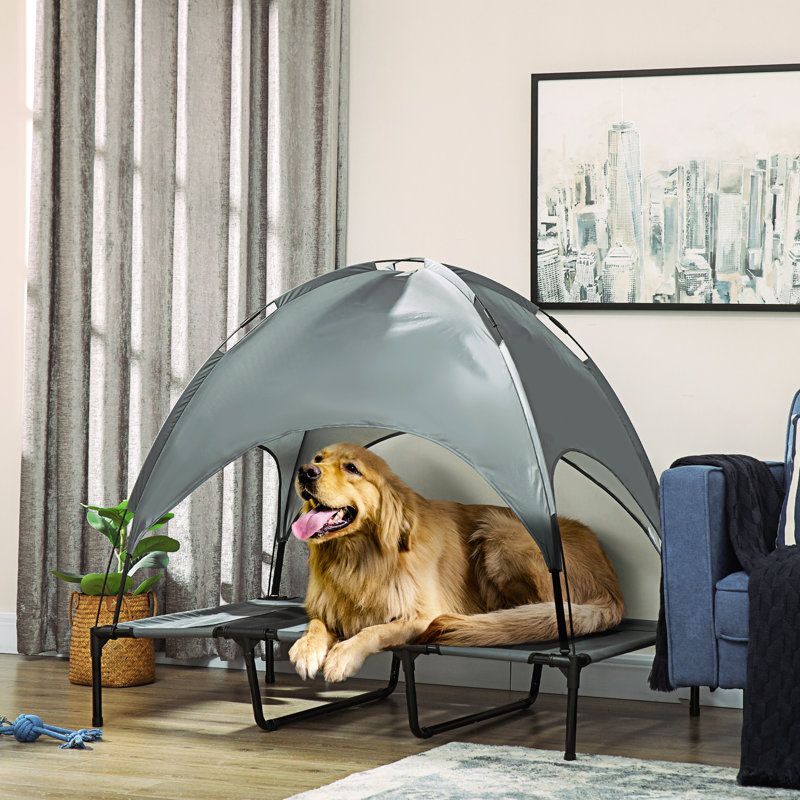 Lit de bébé surélevé gris 48 po pour chien, avec matériau respirant et auvent de protection solaire portable pour chien, gris, meilleure circulation de l'air