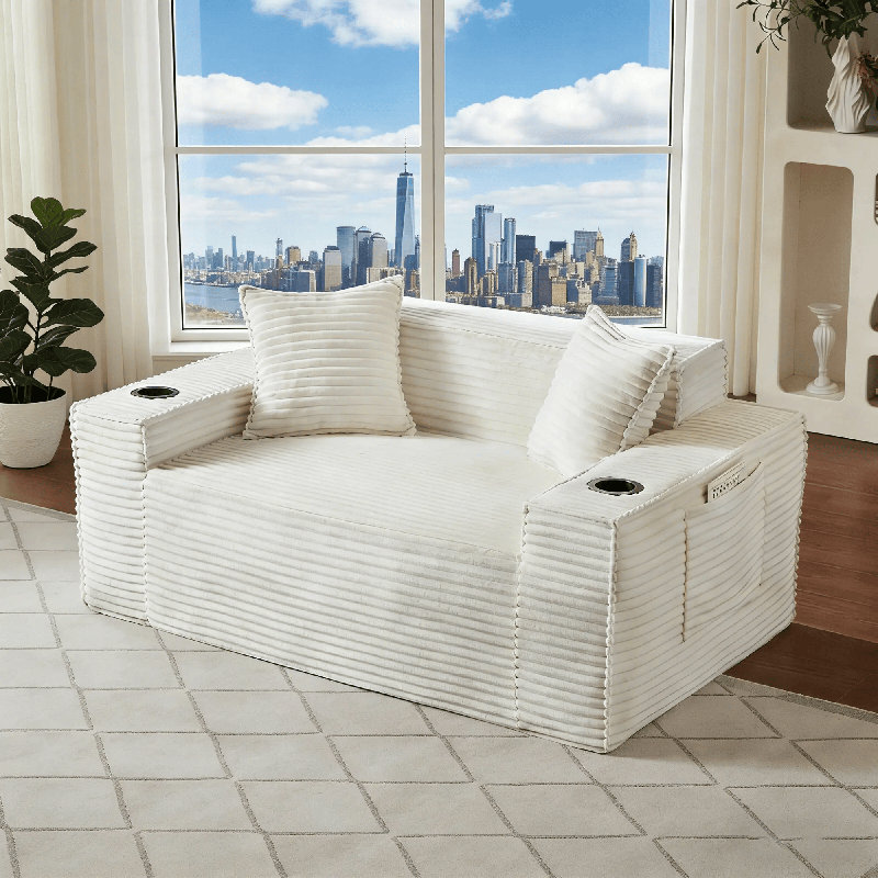 Canapé modulaire 61 po en velours côtelé 61 po sans assemblage, Blanc