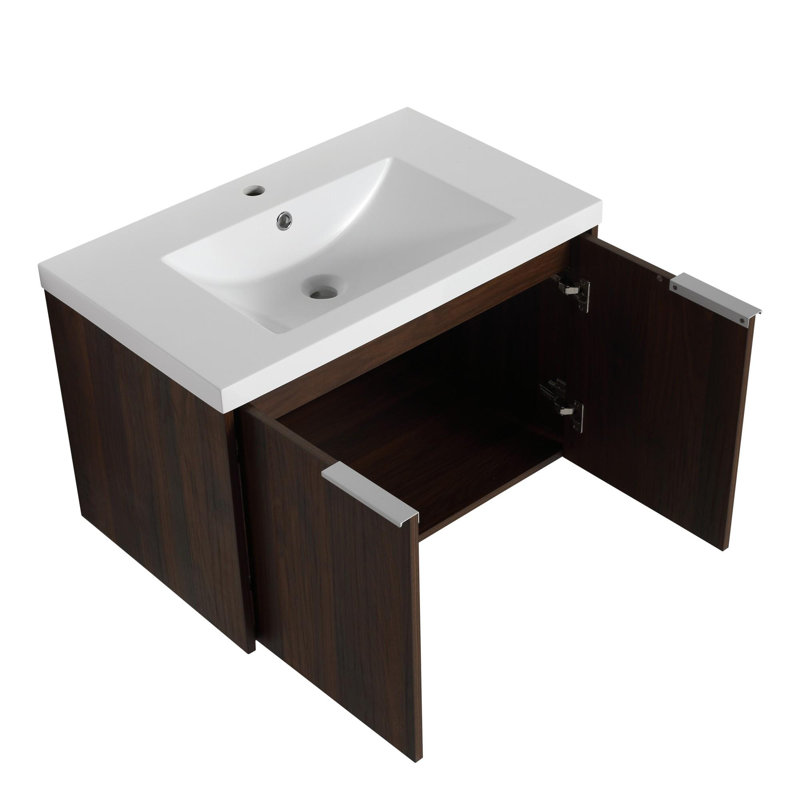 Meuble-lavabo à fermeture en douceur avec lavabo, Noyer de Californie, 29"